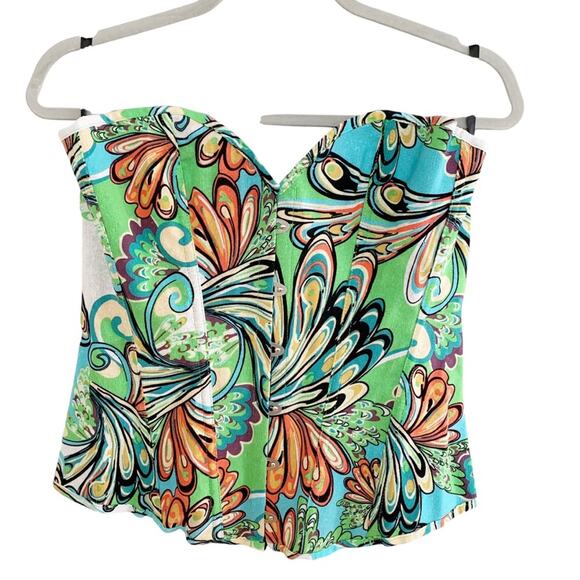 Alivila Retro Inspired Multicolor Printed Denim Lace Up Back Corset Bustier XL - Picture 2 of 11